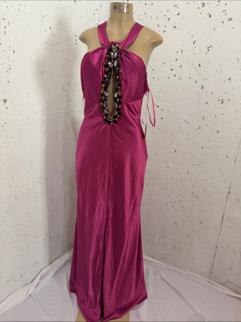 Fuchsia Halter Prom Gown with Beaded Front Accents